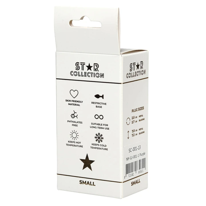 Korek analny S Star Collection, fioletowy silikon z jasnoniebieskim kryształem