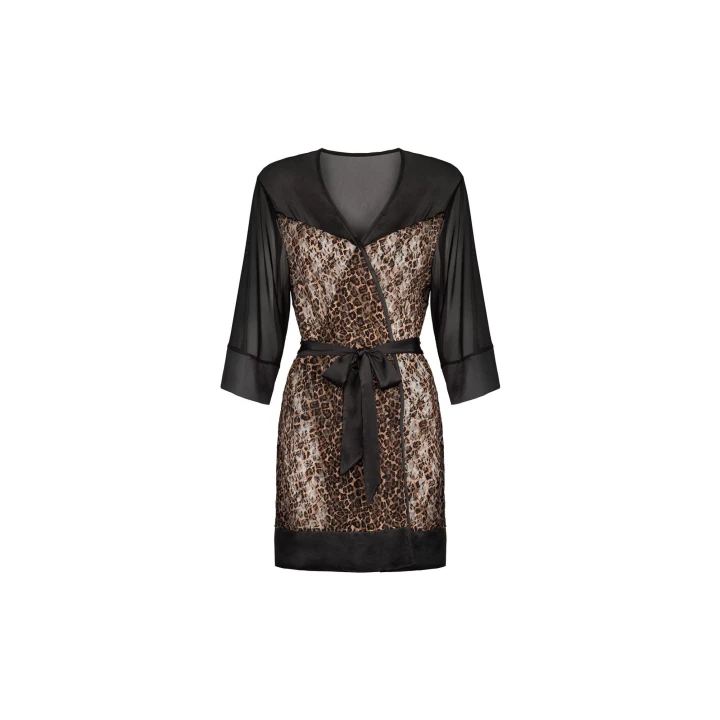 Peniuar OBSESSIVE L/XL, satynowy, zmysłowy, elegancki z zwierzęcymi wzorami