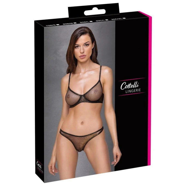 Biustonosz Cottelli LINGERIE - fiszbinowy, bezszwowy, elastyczny, czarny z brokatem