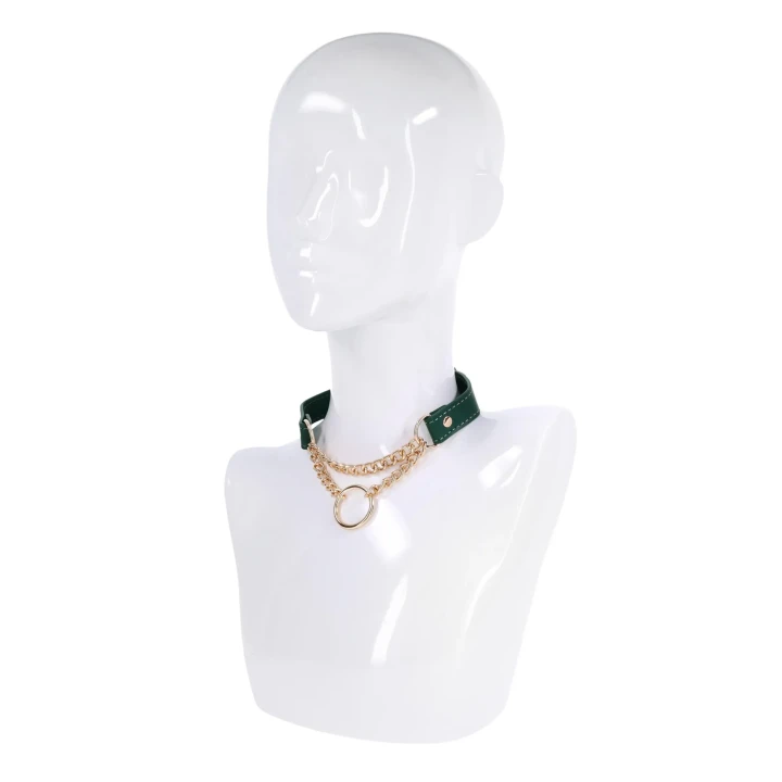 Kołnierz ozdobny Indica Day Collar — eko-skóra szmaragdowa, złote okucia, regulacja 38–48 cm