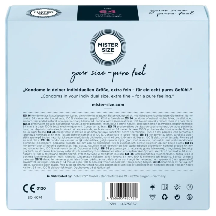 Prezerwatywy Mister Size 64 mm, lateksowe, wegańskie, 36 szt.