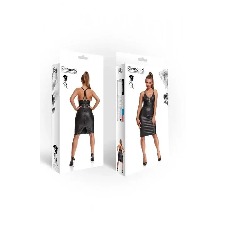 Spódnica ekoskórna BRFEDERICA001, DEMONIQ Kolekcja Silver Touch, czarna, elastyczna, długi zamek, rozmiar S