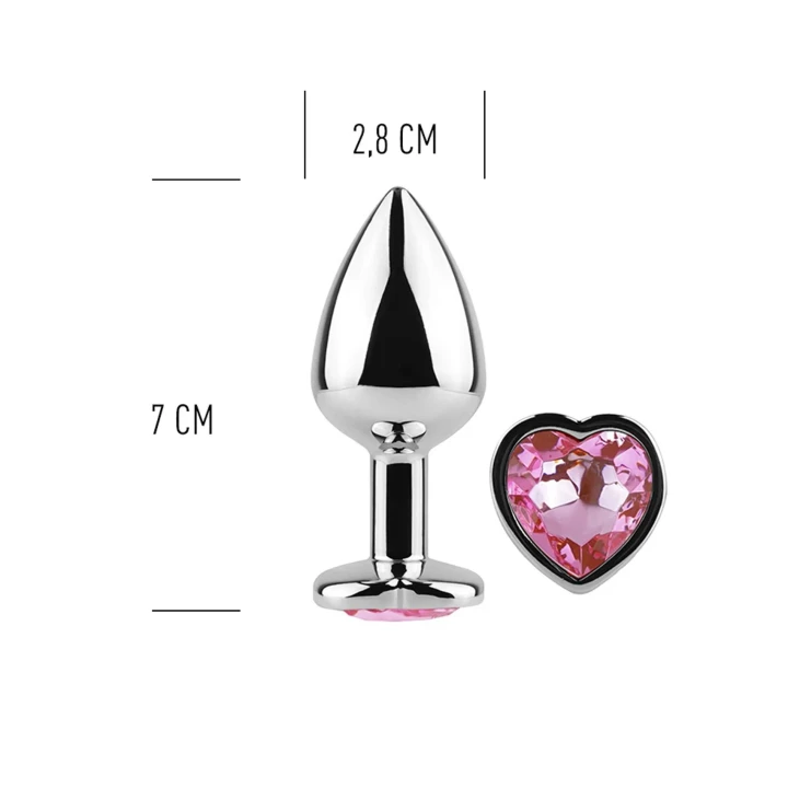 Korek analny metalowy Pink Heart S, 2,8 cm, zwężana końcówka, aluminiowy, fuksja