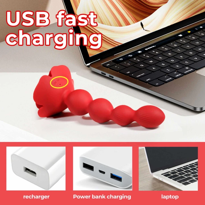 Koraliki analne Rose - Silikonowy, 10 trybów wibracji, funkcja obrotowa