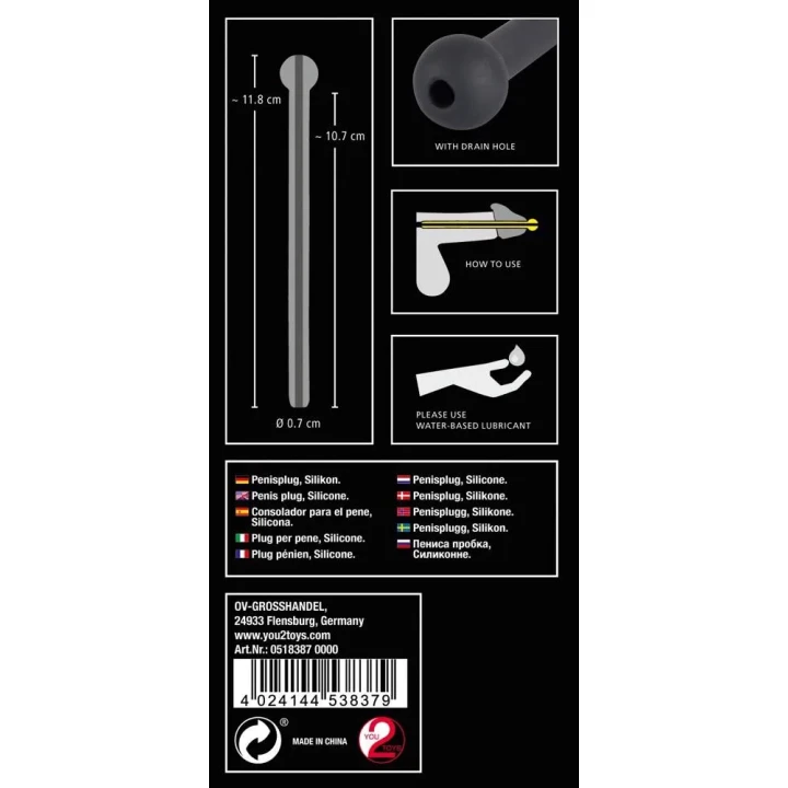 Rozszerzacz cewki moczowej Silikonowy - Czarny, Długość 11,8 cm, Średnica 0,7 cm