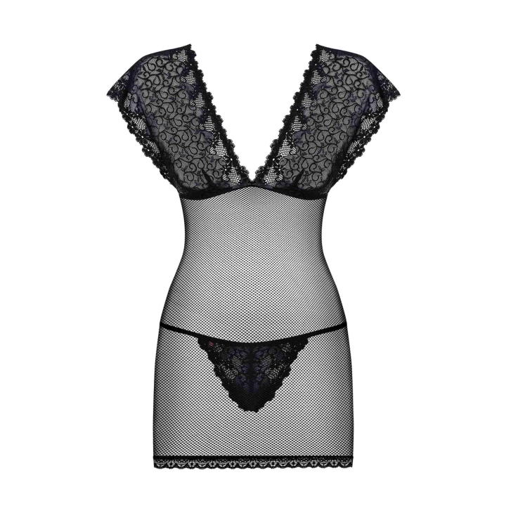 Koszulka koronkowa OBSESSIVE, siateczka, elastyczny materiał, zestaw ze stringami