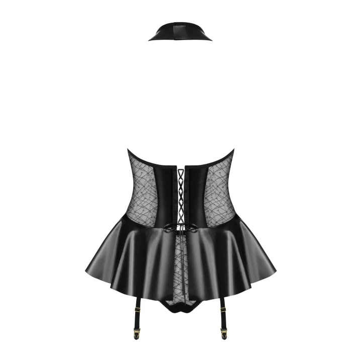 Gorset erotyczny OBSESSIVE - wet look, rozcięcie na biuście, zamek z przodu L/XL