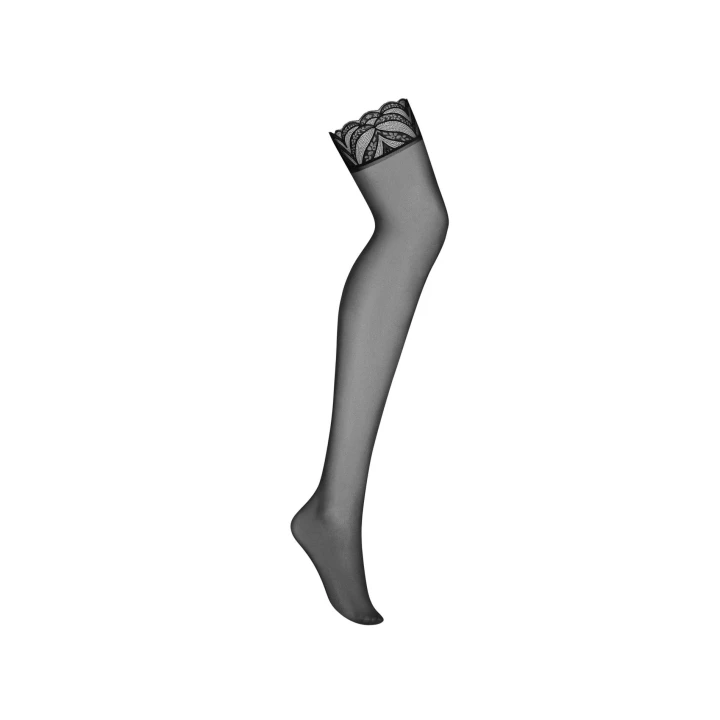 Pończochy koronkowe OBSESSIVE Lecille 2XL/3XL, elastyczne, czarne, zmysłowe dopasowanie