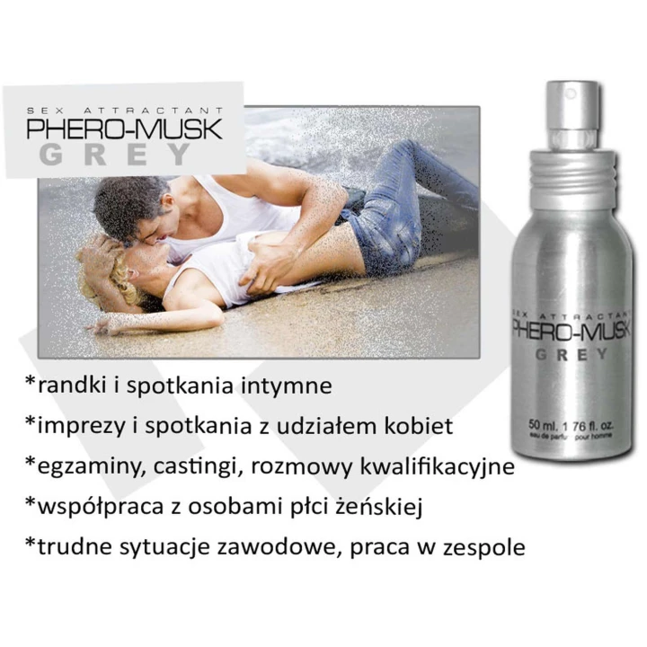 Zapach męski PHERO-MUSK Grey 50 ml - intensywne nuty grejpfruta, mięty i drzewo sandałowe