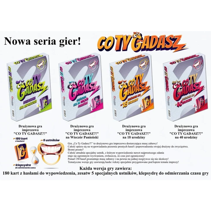 Gra na Wieczór Panieński - CO TY GADASZ! - 180 kart, klepsydra, dla 5 graczy