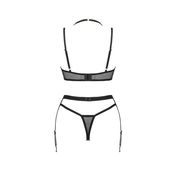 Bielizna nocna Selinne OBSESSIVE, 3-częściowy zestaw XL/2XL, regulowane ramiączka, czarna