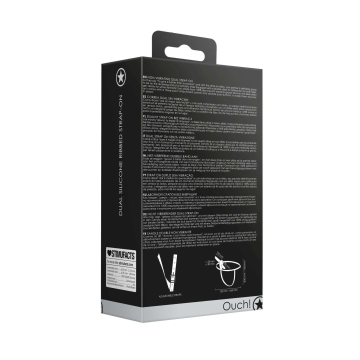 Dildo podwójne Ouch! - silikonowe, regulowane, czarne, 100% bez ftalanów