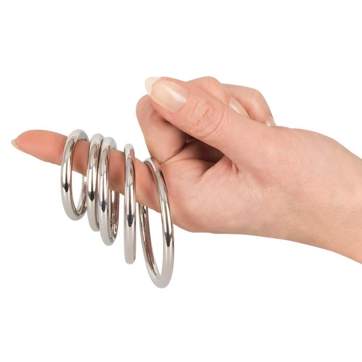 Pierścienie na penisa i jądra Bad Kitty - 5 rozmiarów, stal węglowa, temperatura zmian