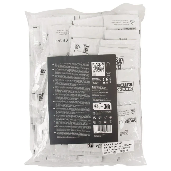 Kondomy przeźroczyste Secura Extra Safe 180mm, 52mm, silikonowa powłoka