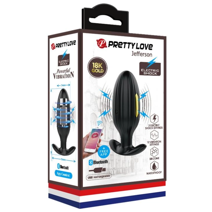 Korek analny Pretty Love Jefferson – 12 funkcji, USB, sterowanie aplikacją, czarny