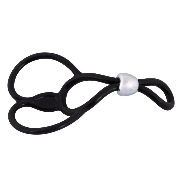Pierścień na penisa z dwoma pierścieniami jąder, regulowany, silikonowy, czarny, 13 cm
