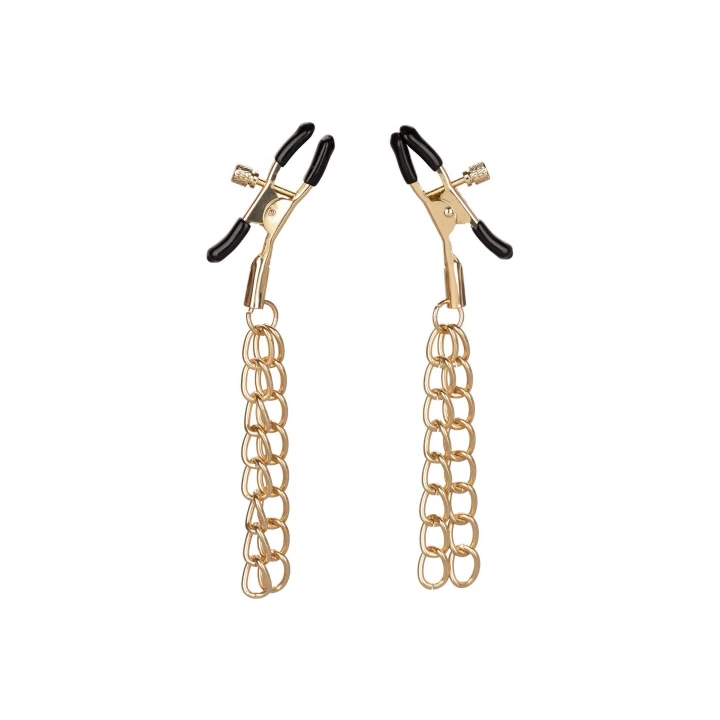 Zaciski na sutki Ride 'em Premium, regulowane z podkładkami PVC, złote łańcuszki