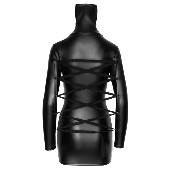 Sukienka elastyczna COTTELLI LINGERIE, czarna, długi rękaw, bondage, zamek błyskawiczny