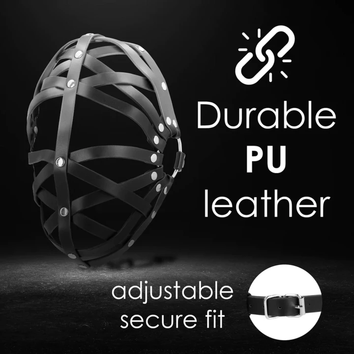 Maska BDSM - Black - Skóra PU, Regulowany rozmiar, Wysoka jakość wykonania