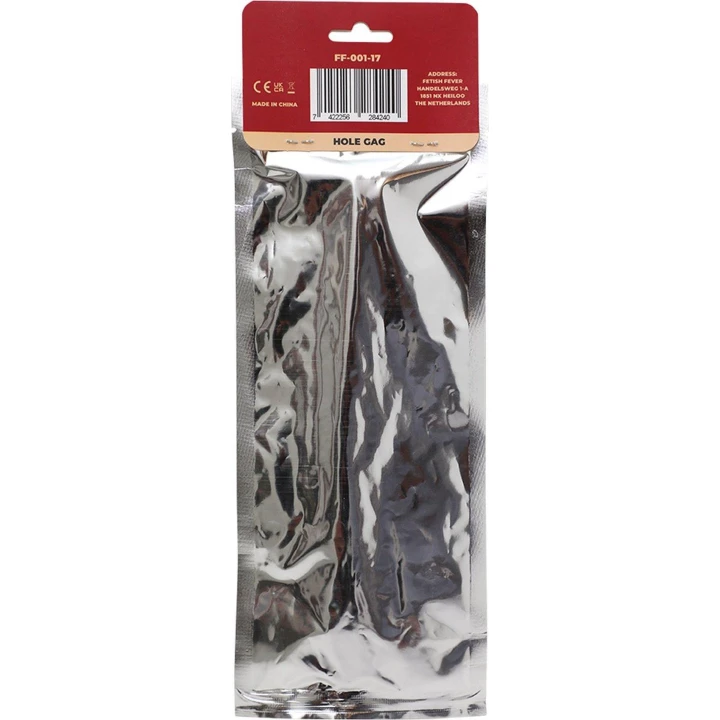 Knebel fetishowy - Fetish Fever, czarny, z regulacją, z otworem, przyjemny w dotyku