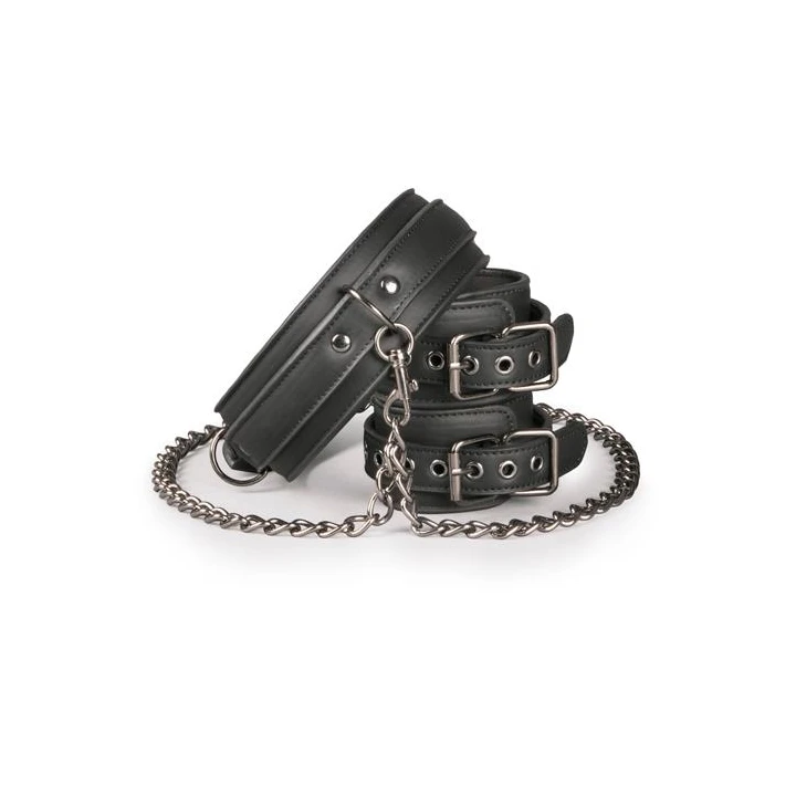 Kołnierz skórzany z kajdankami, regulacja 45-58 cm, PU, metal, czarny
