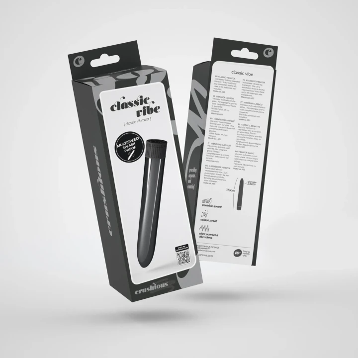 Wibrator klasyczny Crushious Classic Vibe, długość 17,5 cm, średnica 2,6 cm, czarny