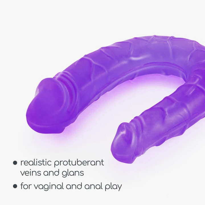 Dildo podwójne Crushious z realistycznym żyłkowaniem, 50ml lubrykant analny, fioletowe