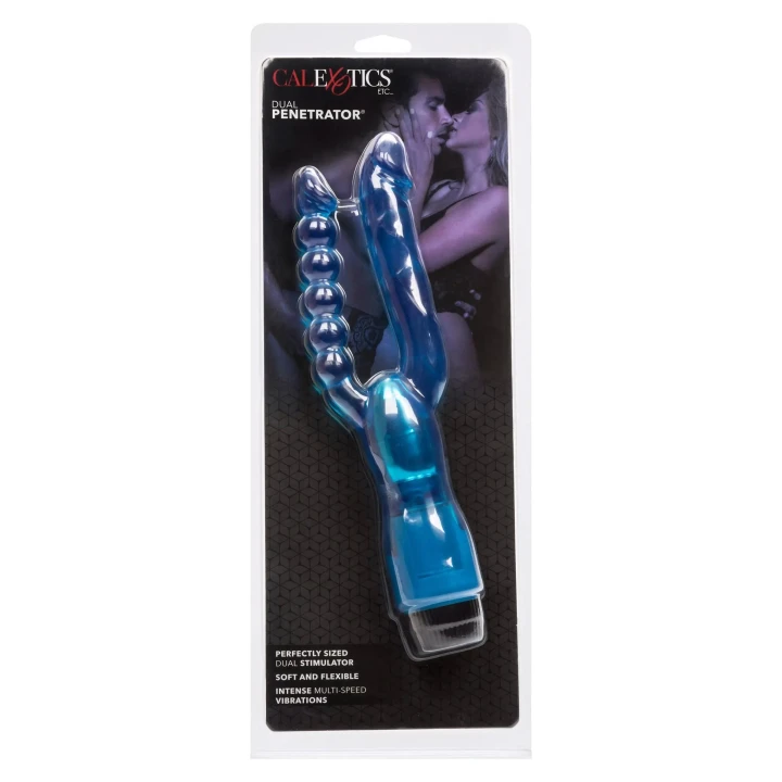 Wibrator podwójny Penetrator PVC, 12.75 cm, wielobiegowy, niebieski