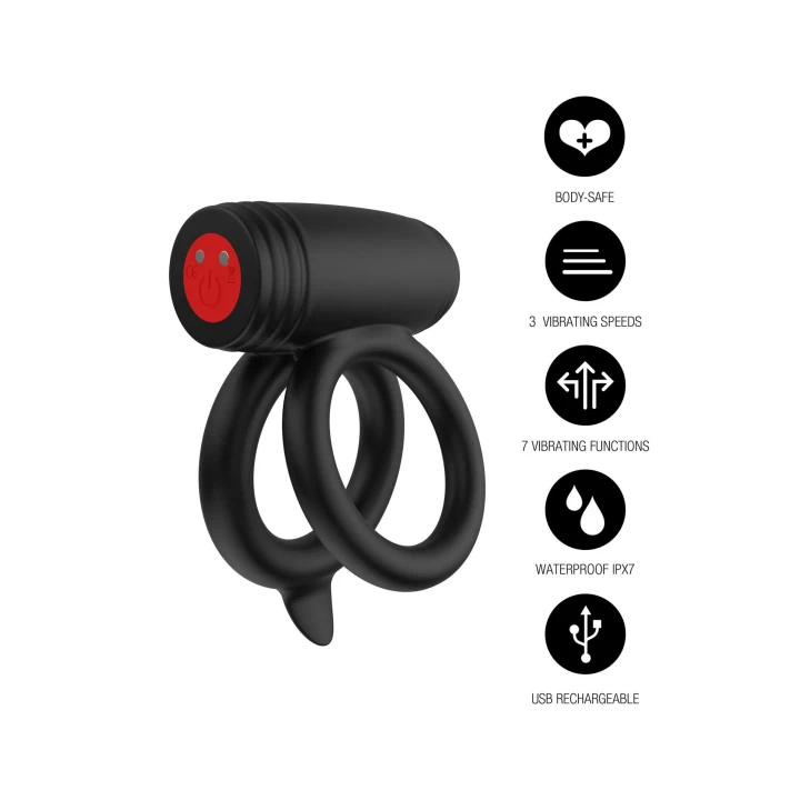 Pierścień erekcyjny EXTREME C-RINGS - podwójny, 10 trybów wibracji, wodoodporny IPX7