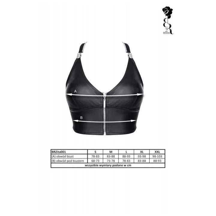 Top czarny BRZITAI001 elastyczna ekoskóra z ozdobnym ekspressem, BRZITAI.