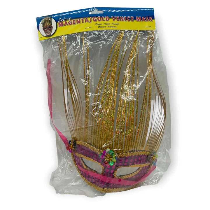 Maska tematyczna Maska-Venice, różowa, z włosami, 41 cm wysokości, 26,5 cm szerokości