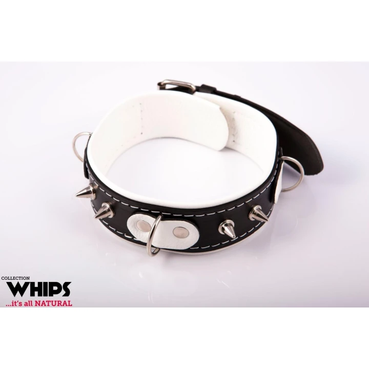 Wiązania - Obroża skórzana z ćwiekami, 4,5 cm szerokości, smycz 120 cm, koniakowa