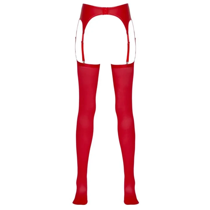 Pas Szelkowy z Pończochami, Czerwony, S/M, 90% Poliester, Regulowane Szelki