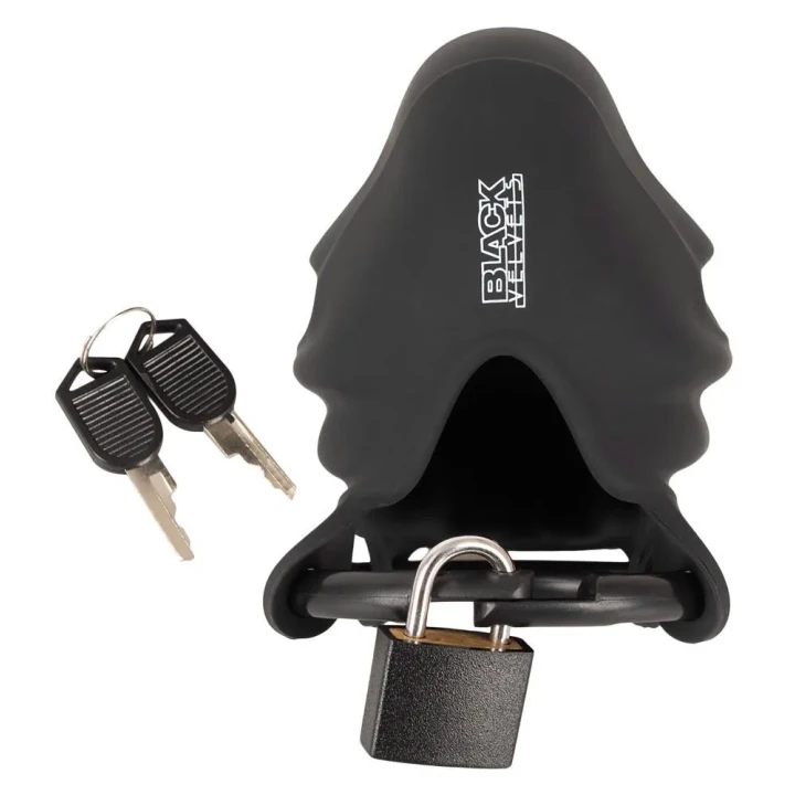 Klatka na penisa i jądra Black Velvets, silikonowa, elastyczna, z zamkiem