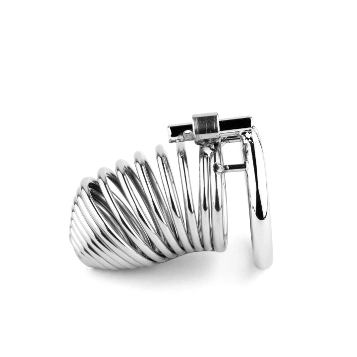 Klatka na penisa Metal Series - stal nierdzewna, spiralna konstrukcja, 3 rozmiary pierścieni