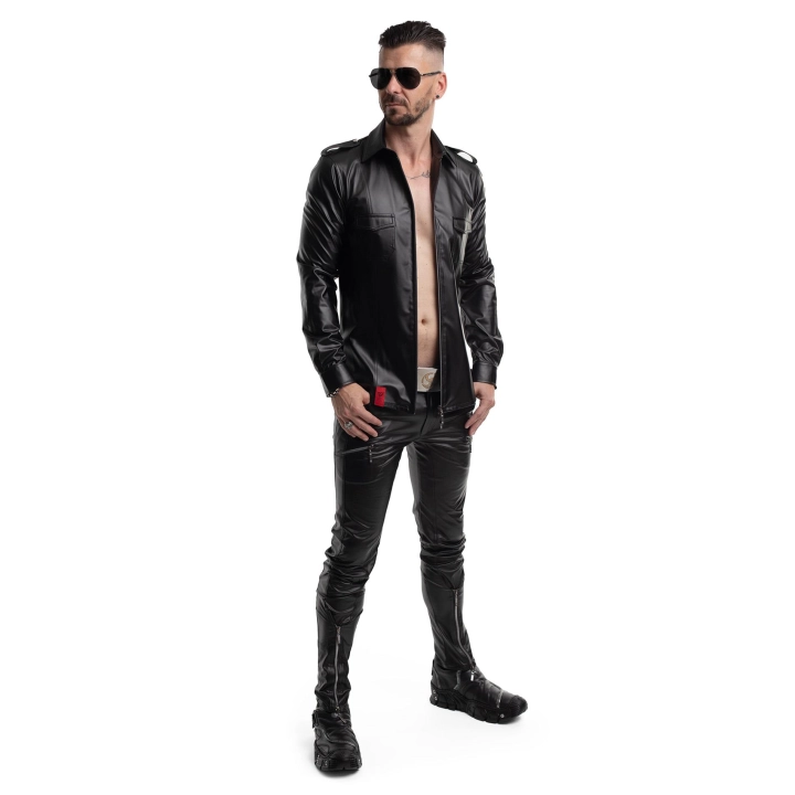 Koszula REGNES FETISH PLANET – czarna wetlook, dwukierunkowy zamek, XL