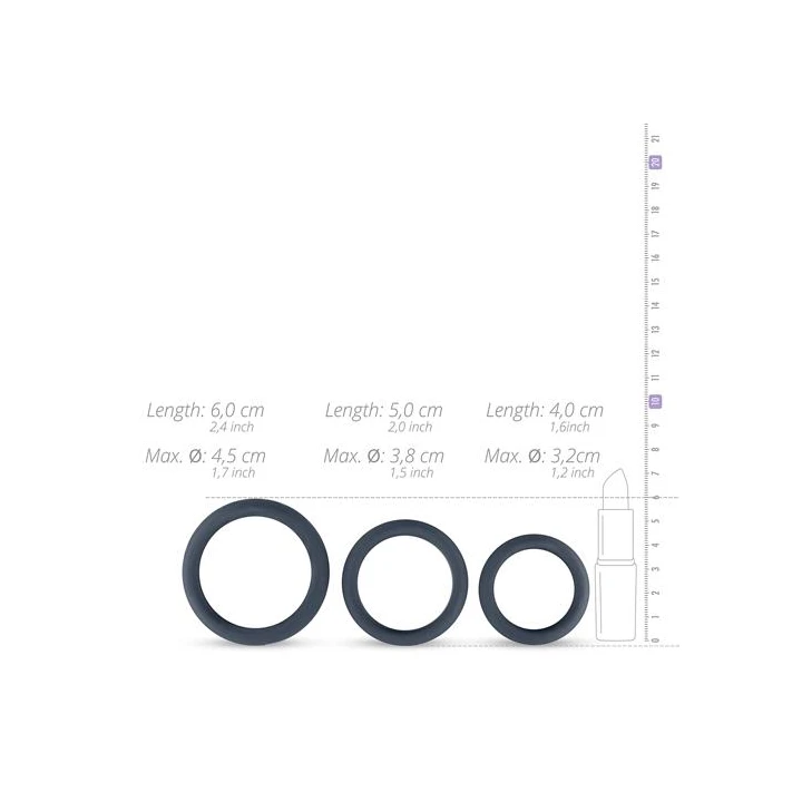 Pierścienie erekcyjne silikonowe Boners 3-częściowy zestaw, elastyczne, wodoodporne
