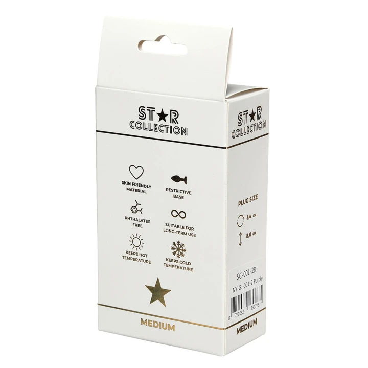 Korek analny M – Star Collection, fioletowy z jasnoniebieskim kamieniem