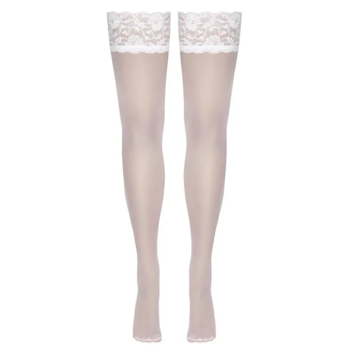 Podkolanówki COTTELLI LINGERIE białe z koronką 9 cm, przyklejane silikonem, 20 den