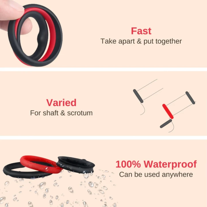 Pierścień erekcyjny Nappex™ Fuego - 3 rozmiary, silikon medyczny, wodoodporny