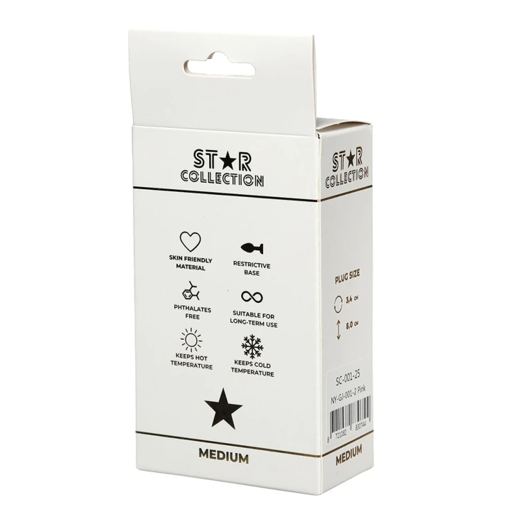 Korek analny M – Star Collection, silikon różowy z jasnoróżowym kamieniem