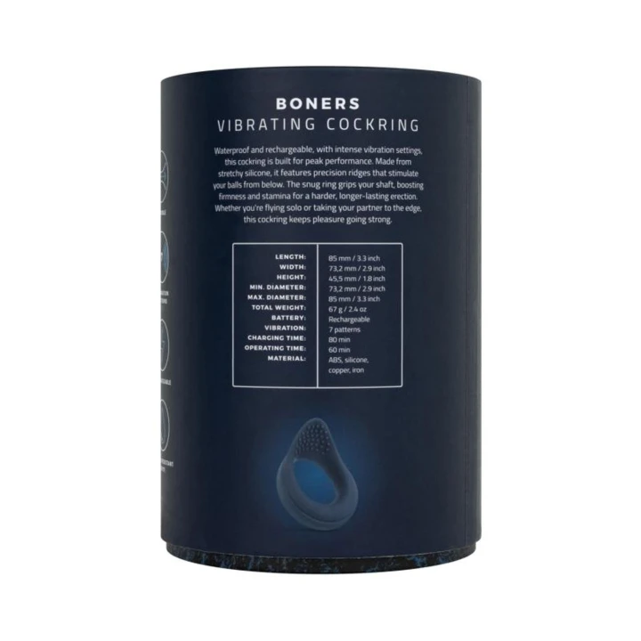 Pierścień wibracyjny do penisa Boners - silikon, 7 trybów, stymulacja krocza