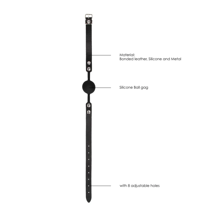 Knebel typu ball gag Ouch! – silikonowy, z regulowanymi skórzanymi paskami, wodoodporny