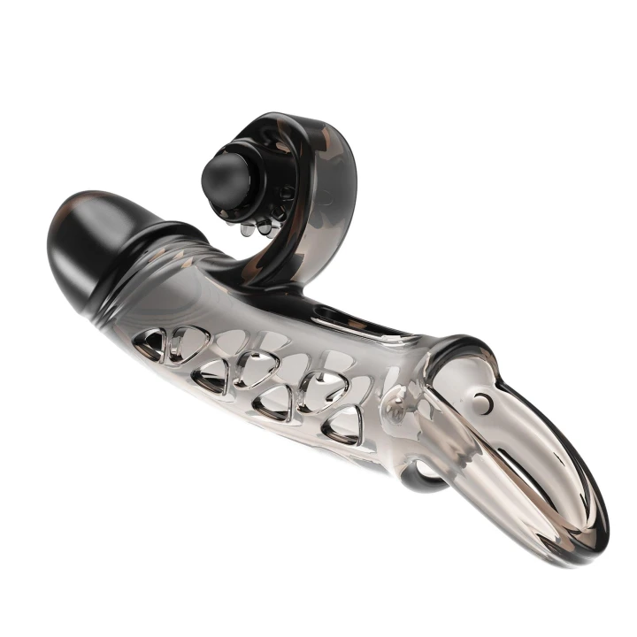 Przedłużka na penisa ROMANCE - TPE, stymulator łechtaczki, wibracje, czarna