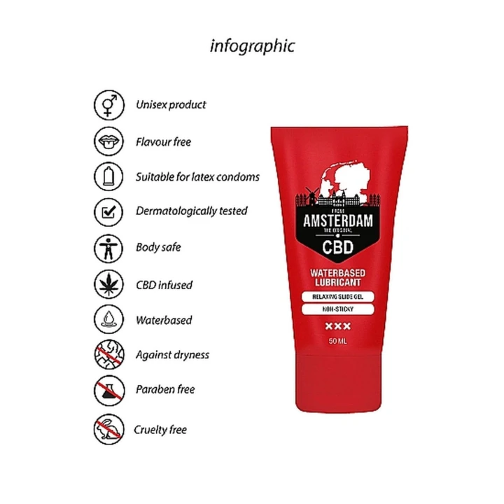 Lubrykant wodny CBD Amsterdam - Nawilżający, beztłuszczowy, dermatologicznie testowany, 50 ml