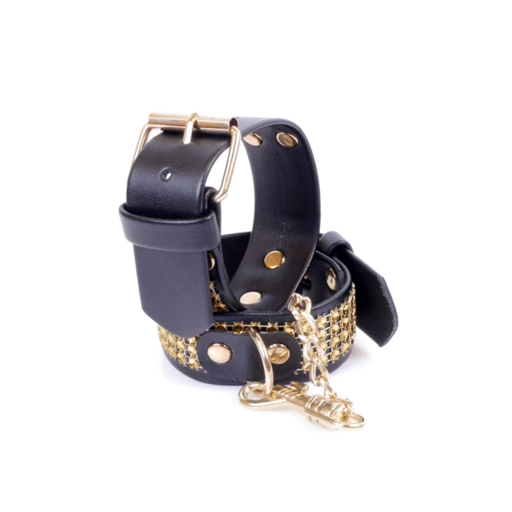 Mankiety do rąk Fetish B - Sztuczna skóra, regulacja 18-22 cm, łańcuch metalowy