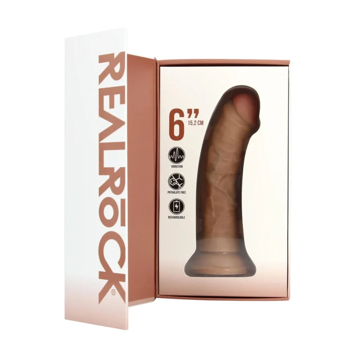 Wibrujące dildo RealRock® - 15,5 cm, Naturalny kolor, Przyssawka, Elastyczny materiał