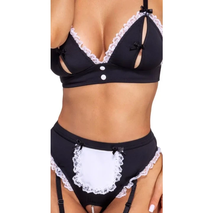 Komplet dla pokojówki COTTELLI LINGERIE - Gorset z majtkami, regulowane paski, zmysłowy styl