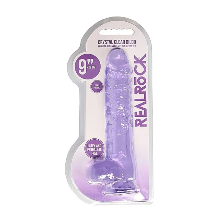 Dildo REALROCK CRYSTAL CLEAR 23 cm, różowy, przyssawka, wodoodporny, bez ftalanów