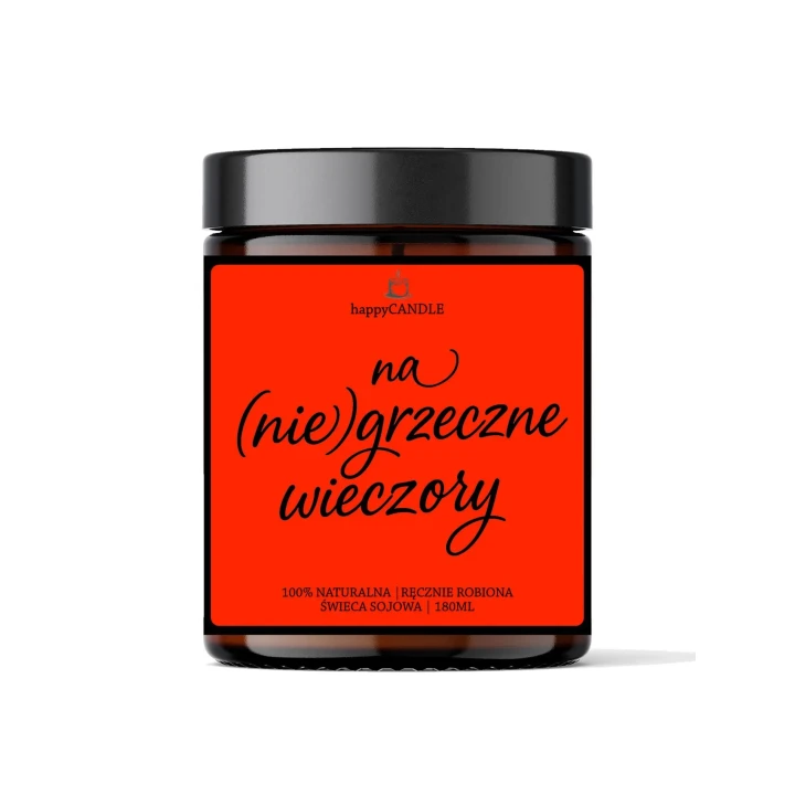 Świeca sojowa - NA NIEGRZECZNE WIECZORY, ręcznie robiona, głęboki zapach, długi czas palenia